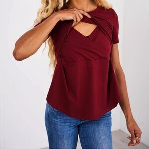 Latched Mama NWT Cotton Swing Nursing Tee Merlot Size XL Maternity Postpartum